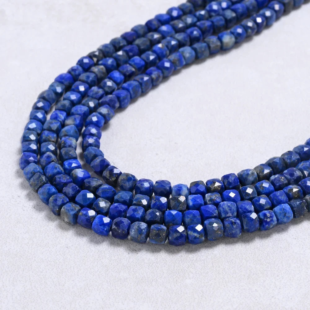 lapis 4mm cube gemstone necklace detail
