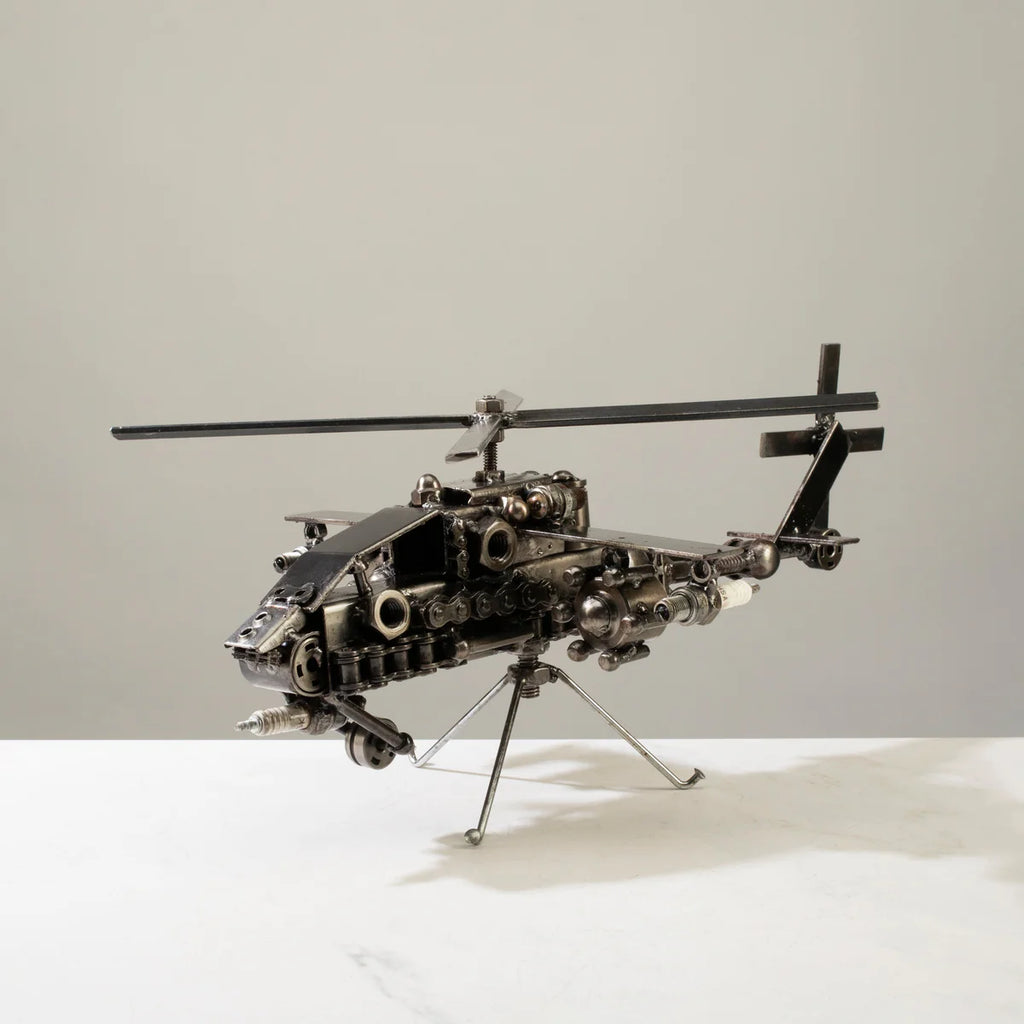 Apache Helicopter Recycled Metal Sculpture