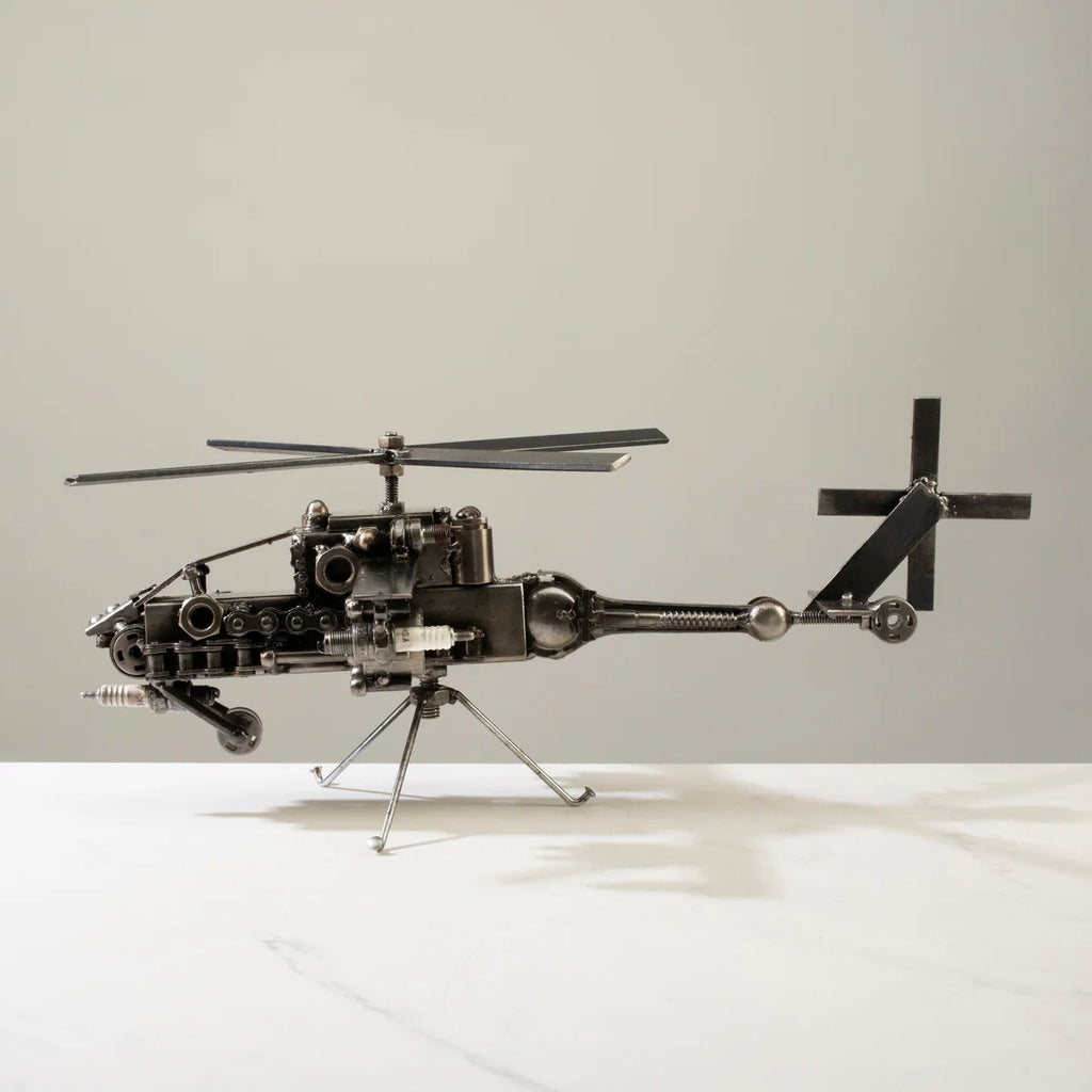 Apache Helicopter Recycled Metal Sculpture