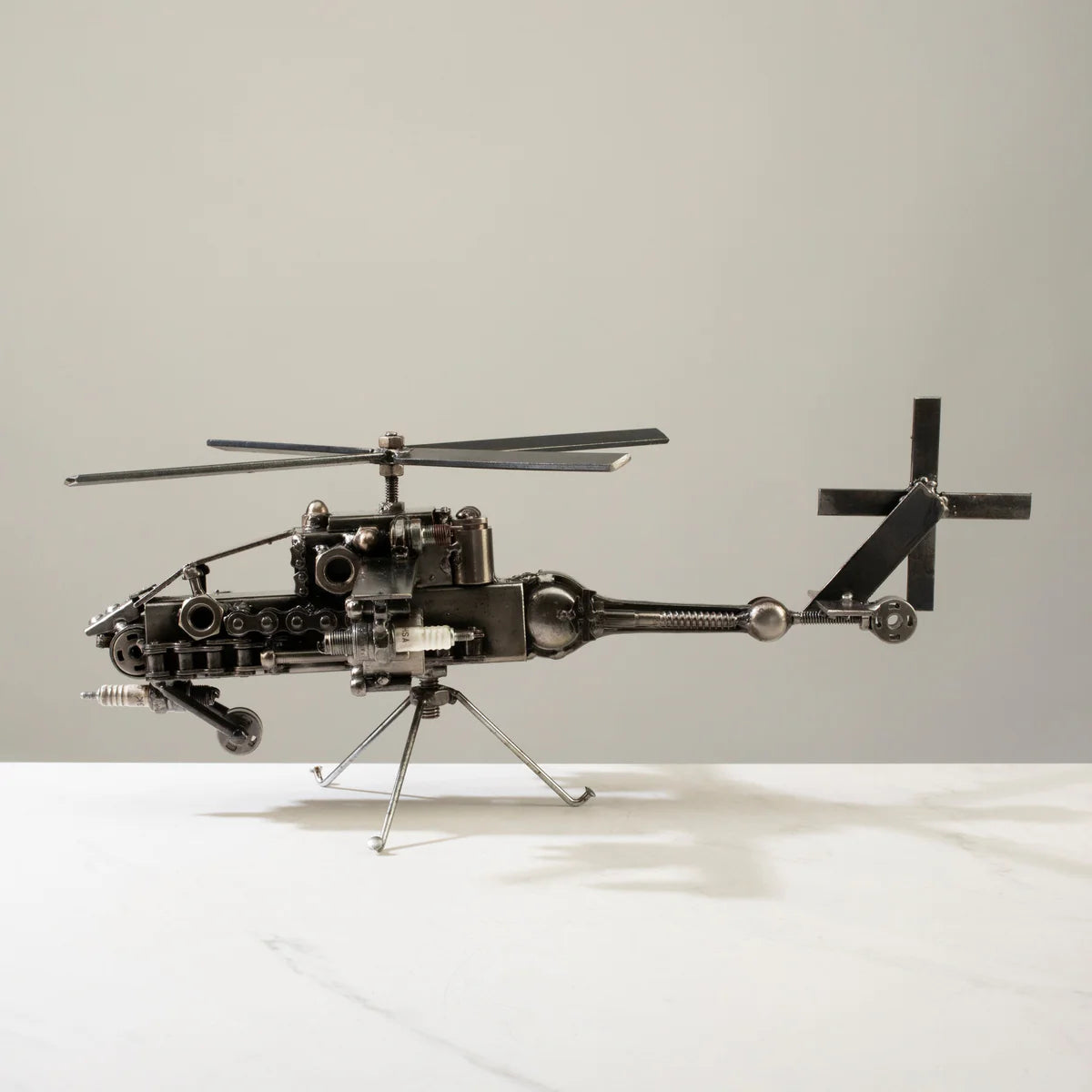 Apache Helicopter Recycled Metal Sculpture