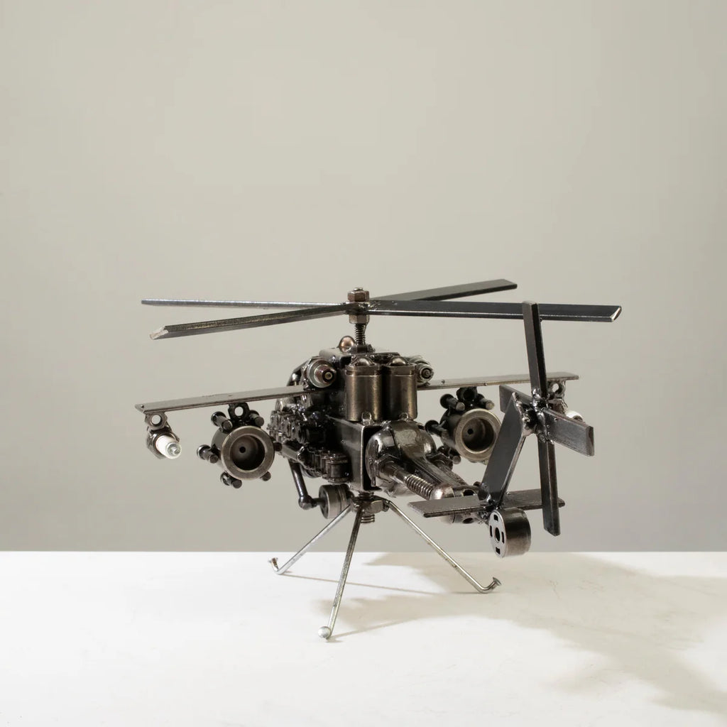 Apache Helicopter Recycled Metal Sculpture
