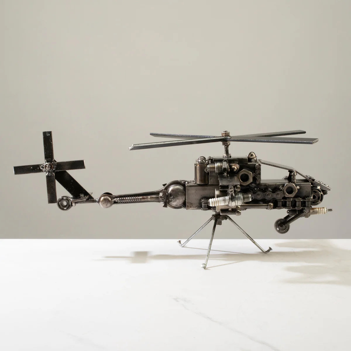 Apache Helicopter Recycled Metal Sculpture