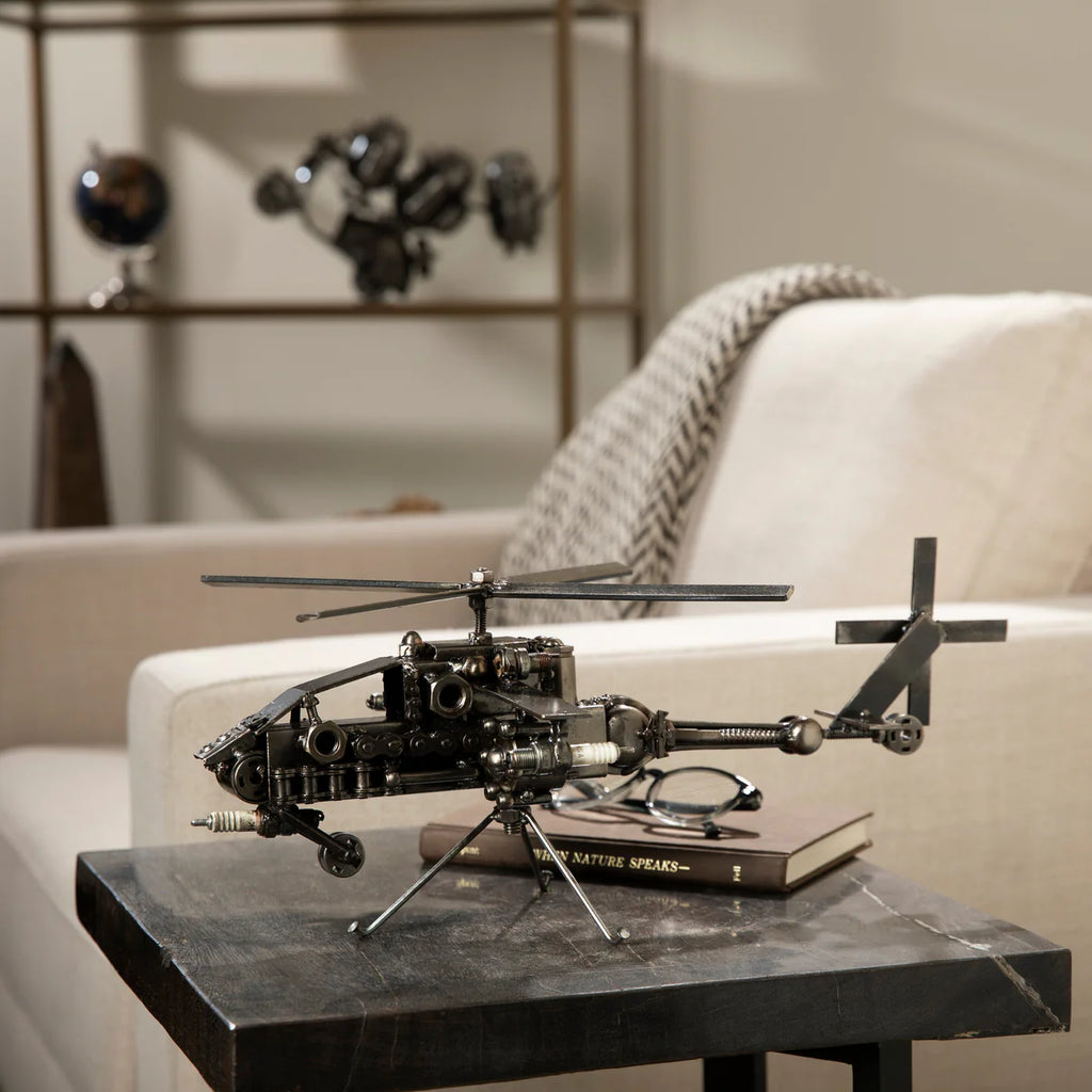 Apache Helicopter Recycled Metal Sculpture