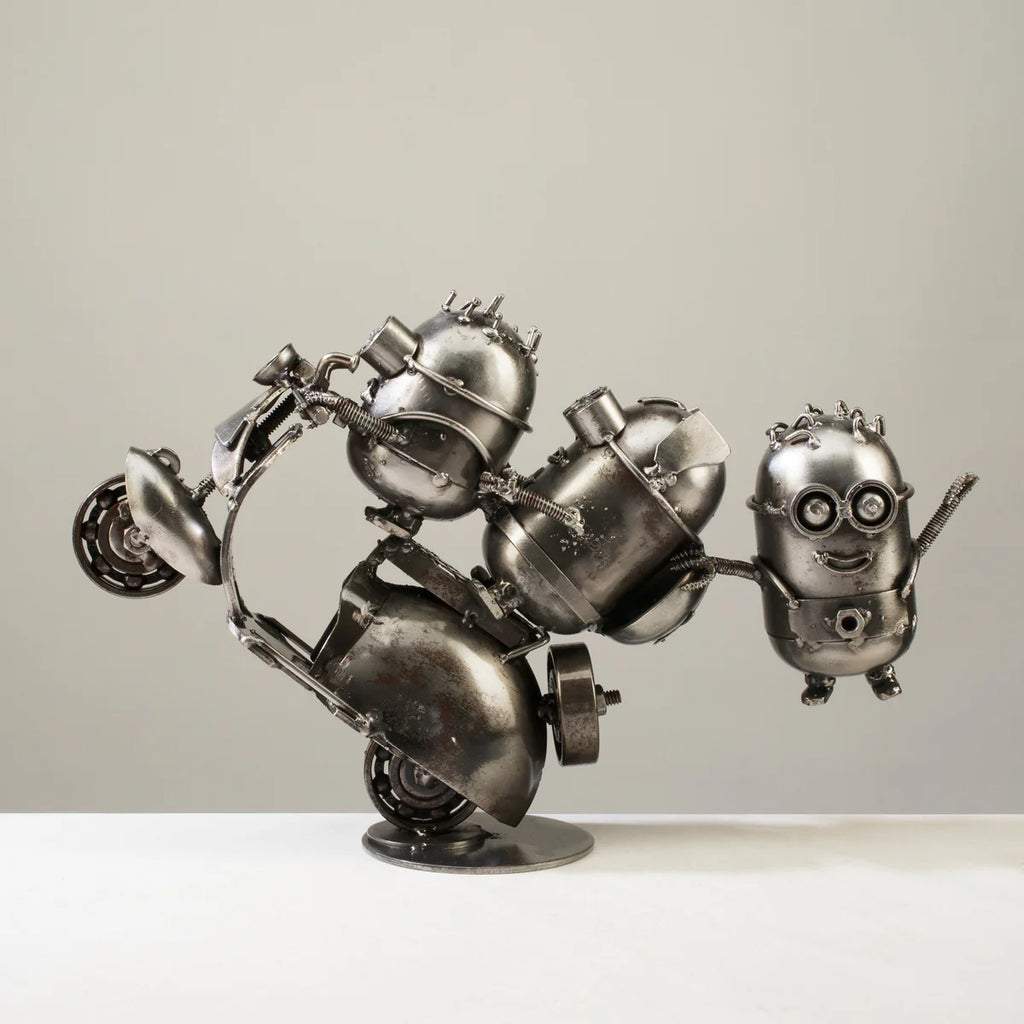 Minion Party Moped Inspired Recycled Metal Sculpture