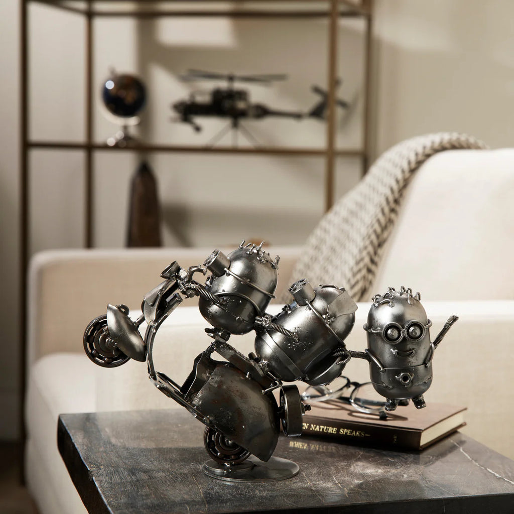Minion Party Moped Inspired Recycled Metal Sculpture