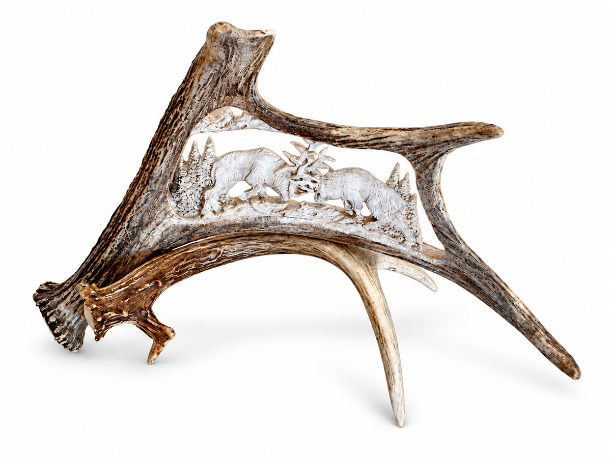 Fighting Moose — Full Moose Antler Carving