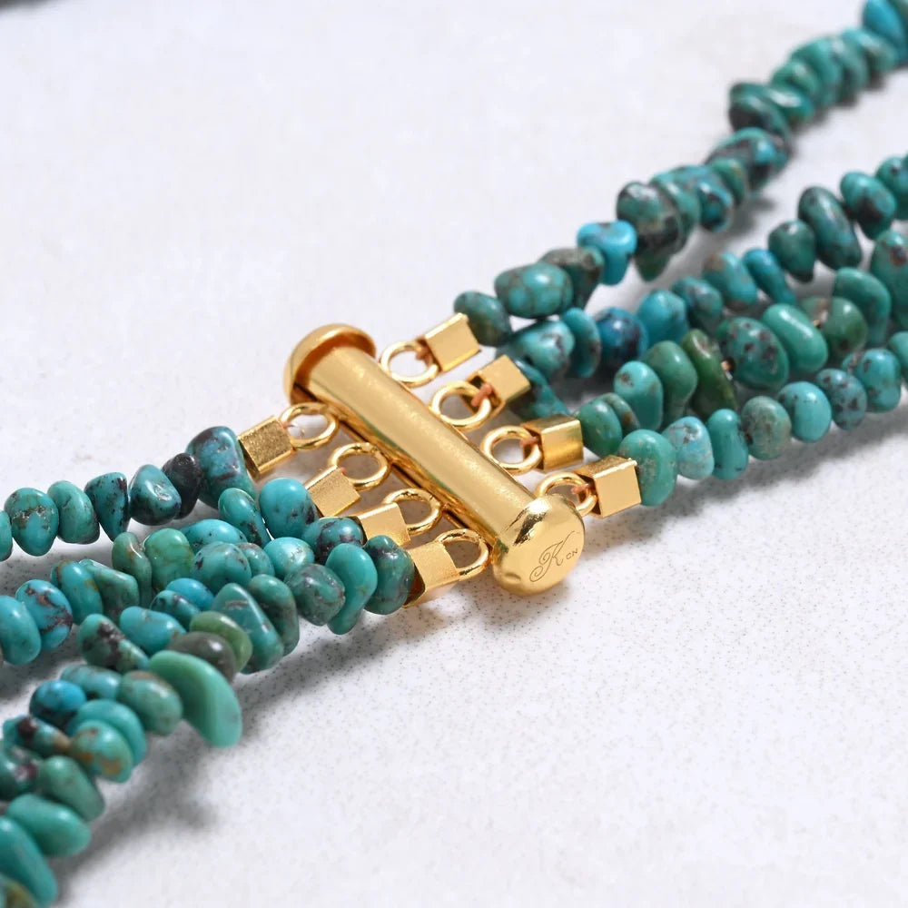 turquoise chip multi-strand necklace clasp detail