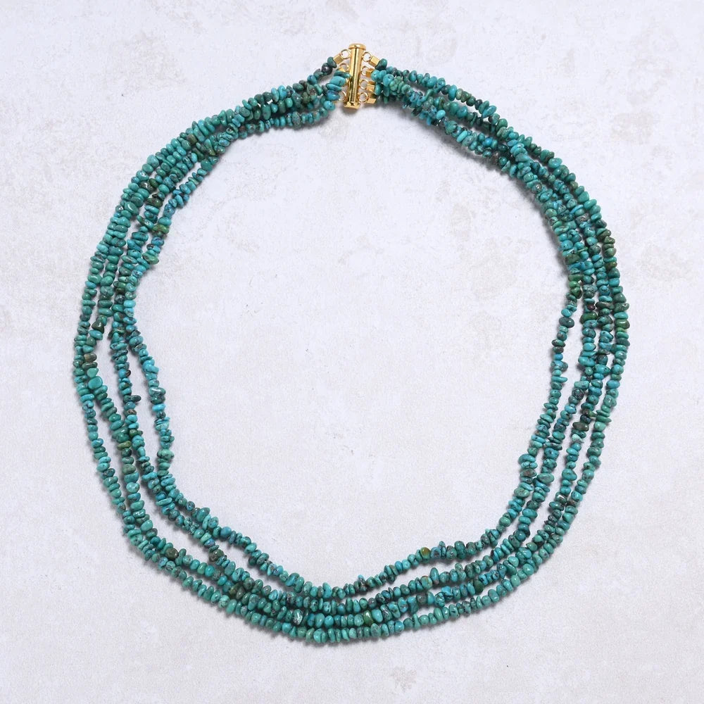 turquoise chip multi-strand necklace full view