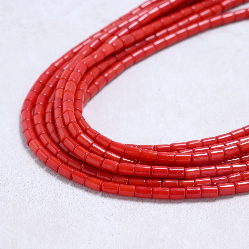 red coral 4x3mm pipe gemstone necklace detail