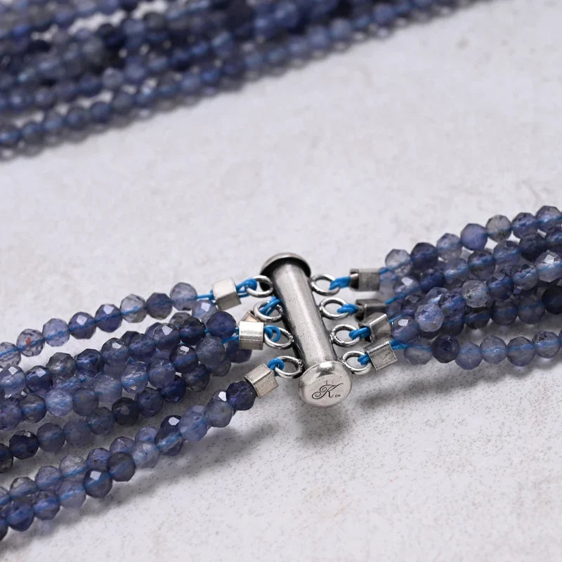 iolite 3mm multi-strand necklace sterling silver clasp detail