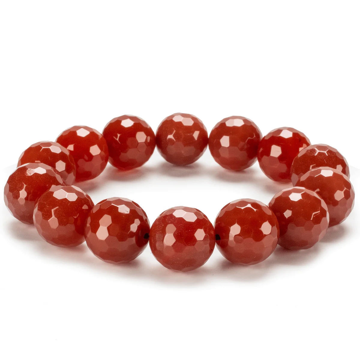 Faceted Carnelian 16mm Gemstone Bead Elastic Bracelet