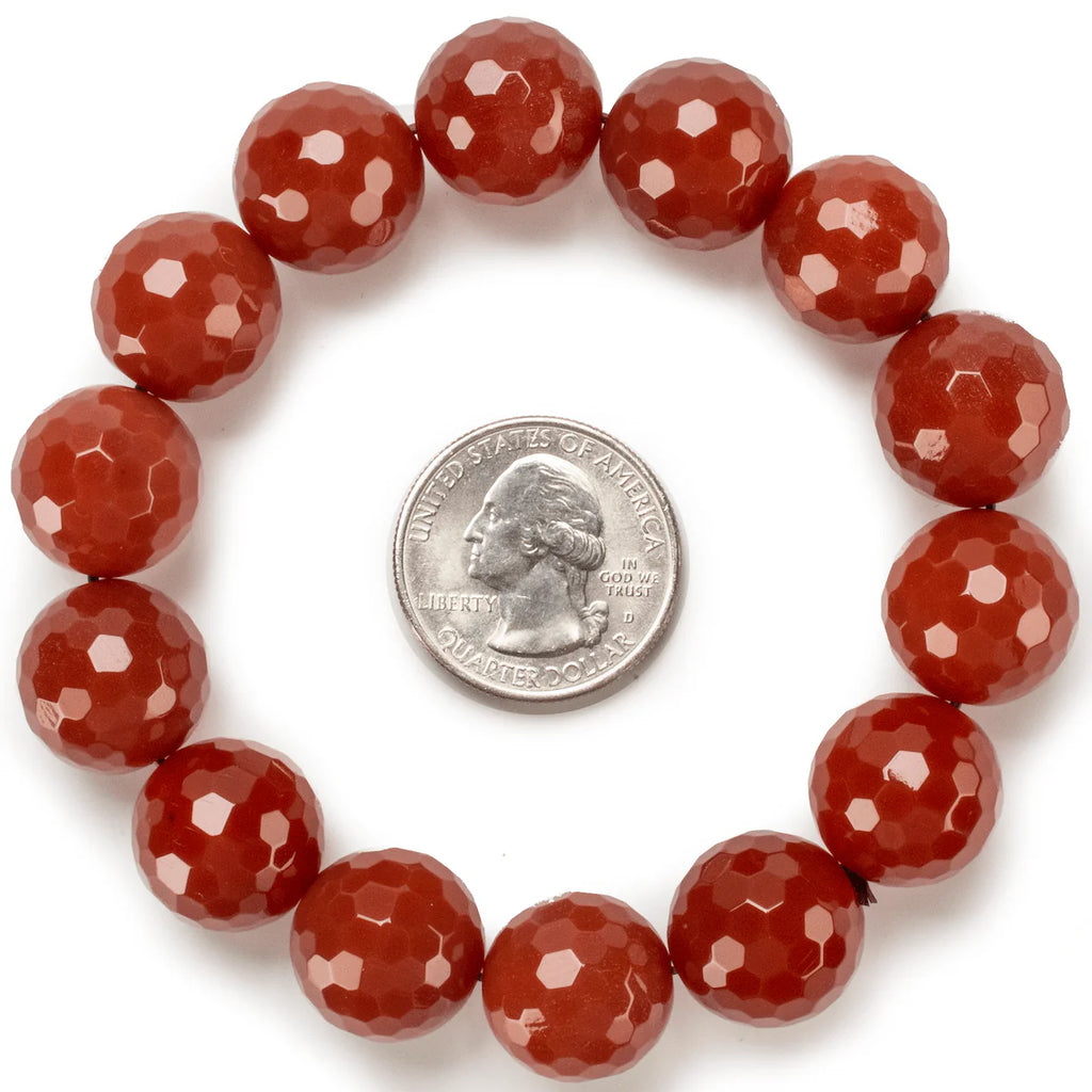 Faceted Carnelian 16mm Gemstone Bead Elastic Bracelet