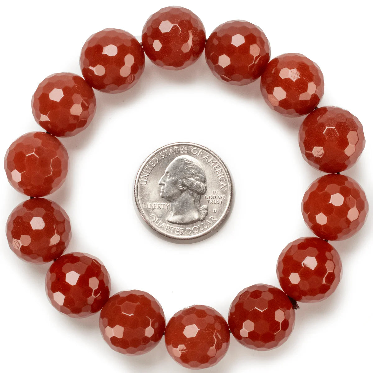Faceted Carnelian 16mm Gemstone Bead Elastic Bracelet