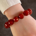 Faceted Carnelian 16mm Gemstone Bead Elastic Bracelet