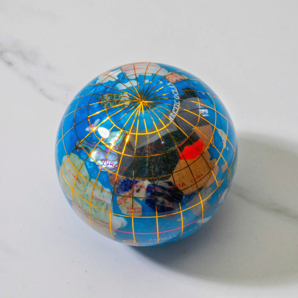 3" Gemstone Globe Paperweight with Bahama Blue Opalite Ocean