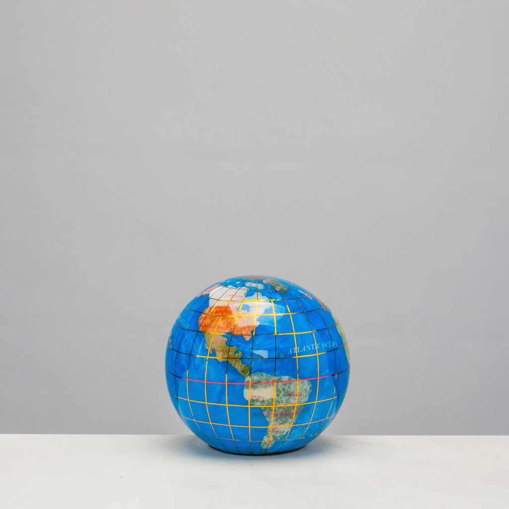 3" Gemstone Globe Paperweight with Bahama Blue Opalite Ocean