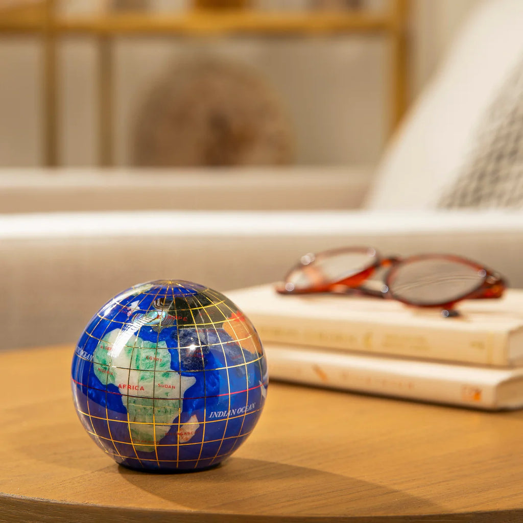 3" Gemstone Globe Paperweight with Caribbean Blue Opalite Ocean