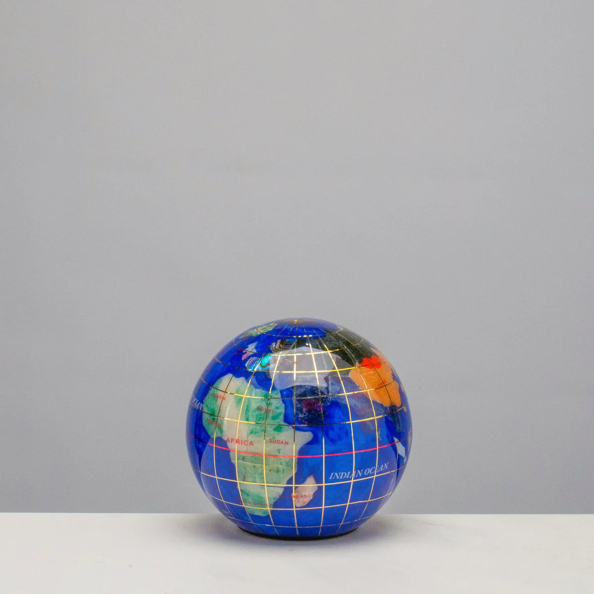 3" Gemstone Globe Paperweight with Caribbean Blue Opalite Ocean