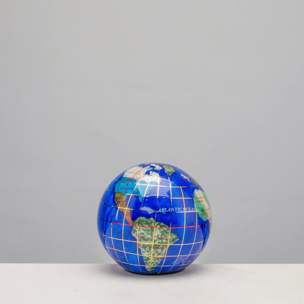 3" Gemstone Globe Paperweight with Caribbean Blue Opalite Ocean
