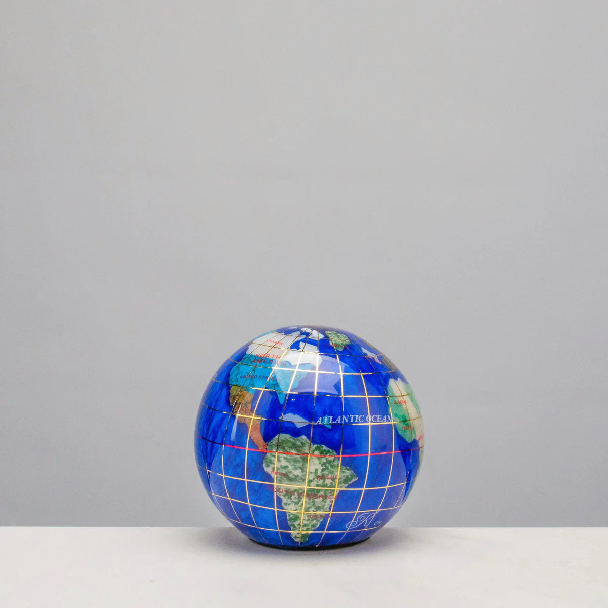 3" Gemstone Globe Paperweight with Caribbean Blue Opalite Ocean