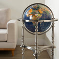 37" Tall Gemstone Globe with 13'" Lapis Ocean on Ambassador Antique Silver 3-Leg High Stand
