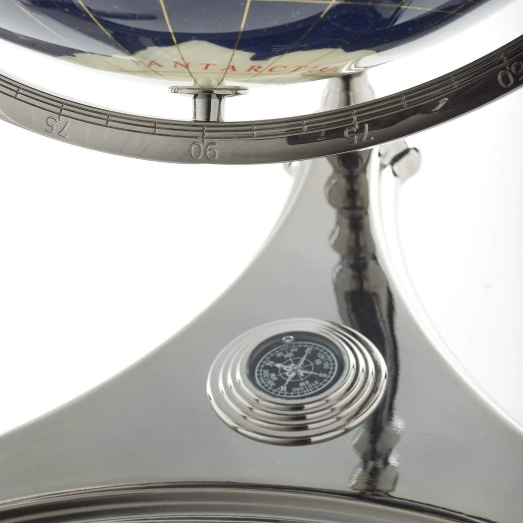 37" Tall Gemstone Globe with Lapis Ocean on Ambassador Gun Metal 3-Leg High Stand
