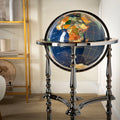 37" Tall Gemstone Globe with Lapis Ocean on Ambassador Gun Metal 3-Leg High Stand