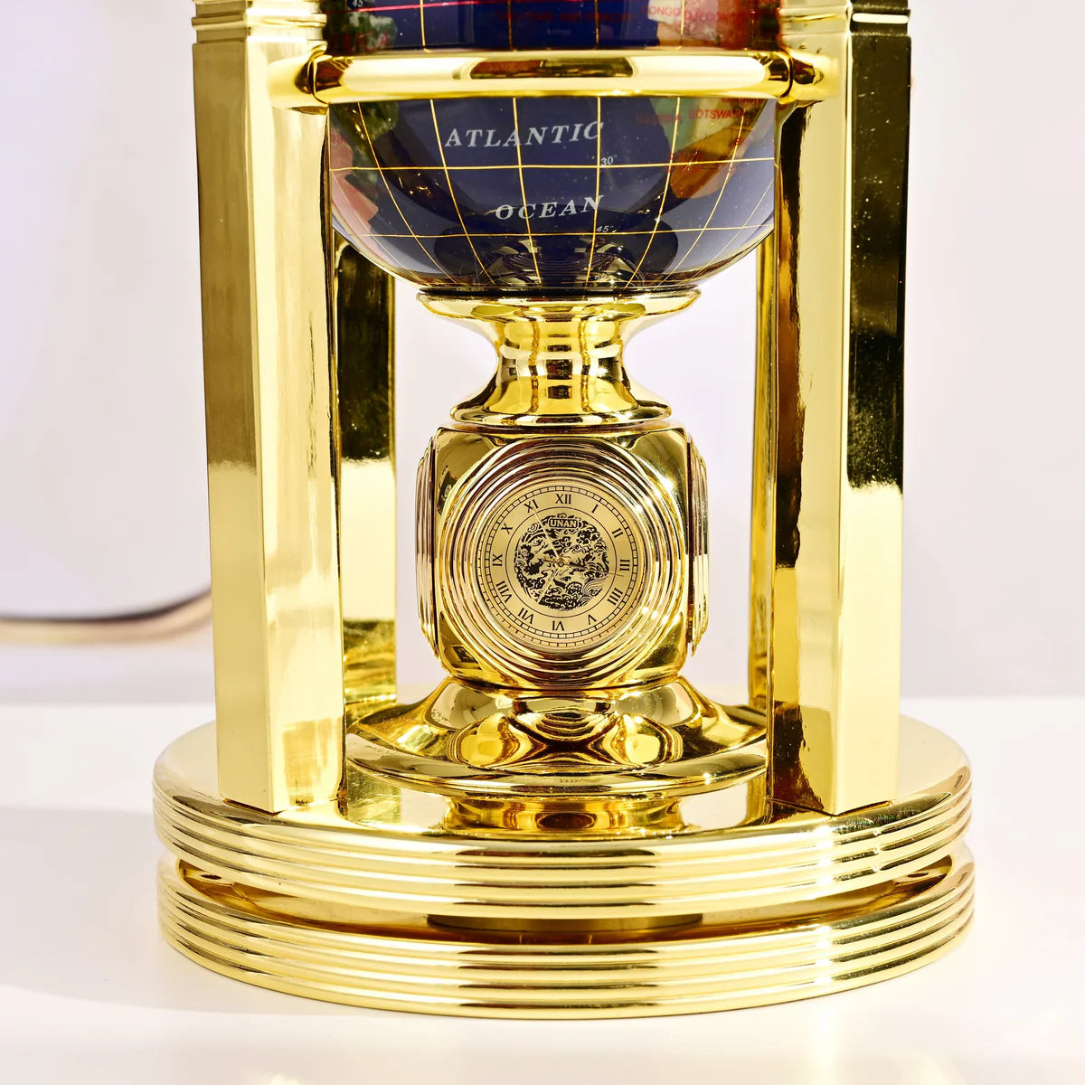 8.5" Tall Gemstone Globe with 4" Lapis Ocean on 24k Gold Plated Bi-directional rotating Stand