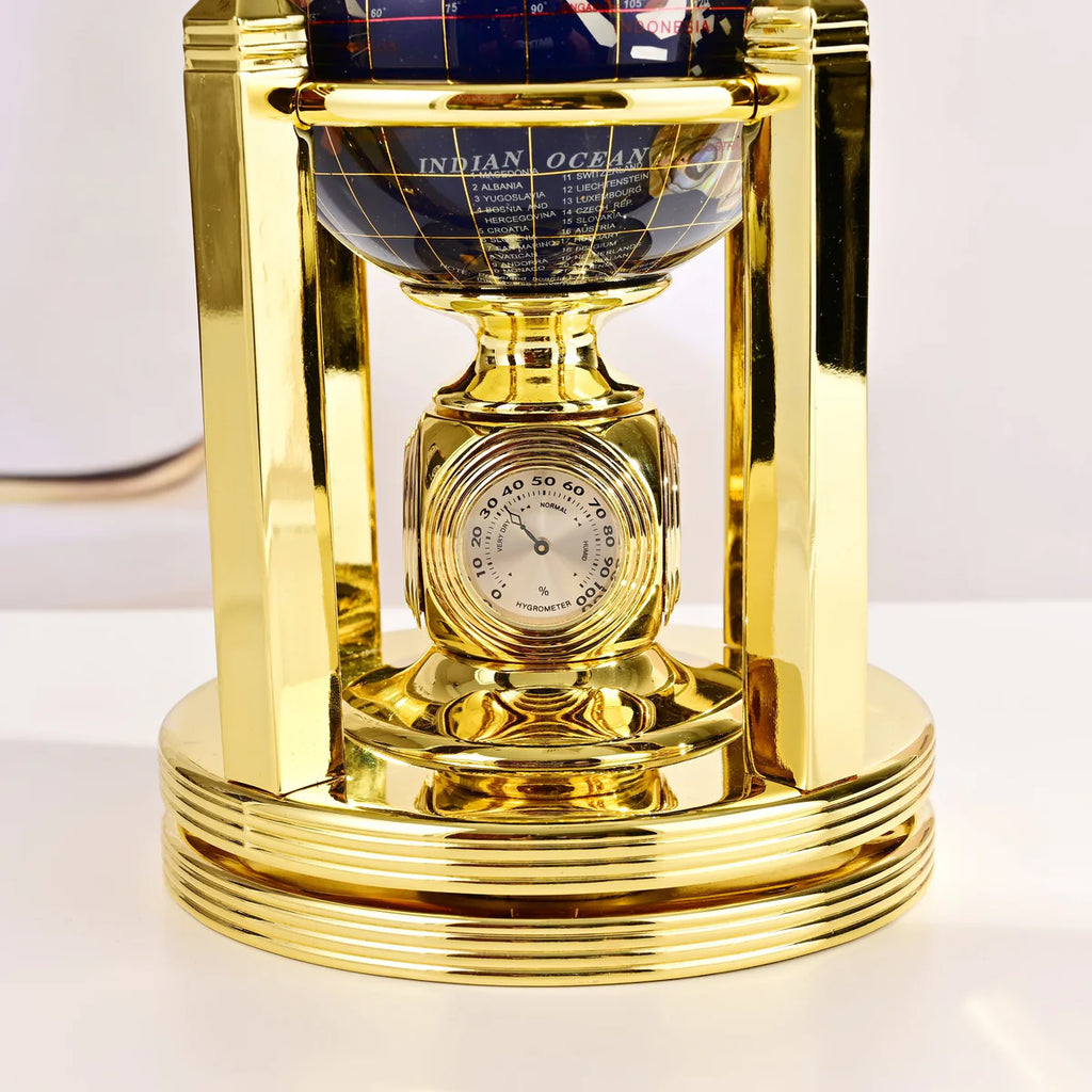 8.5" Tall Gemstone Globe with 4" Lapis Ocean on 24k Gold Plated Bi-directional rotating Stand