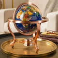 14" Tall Gemstone Globe with 9” Lapis Ocean on Copper Stand