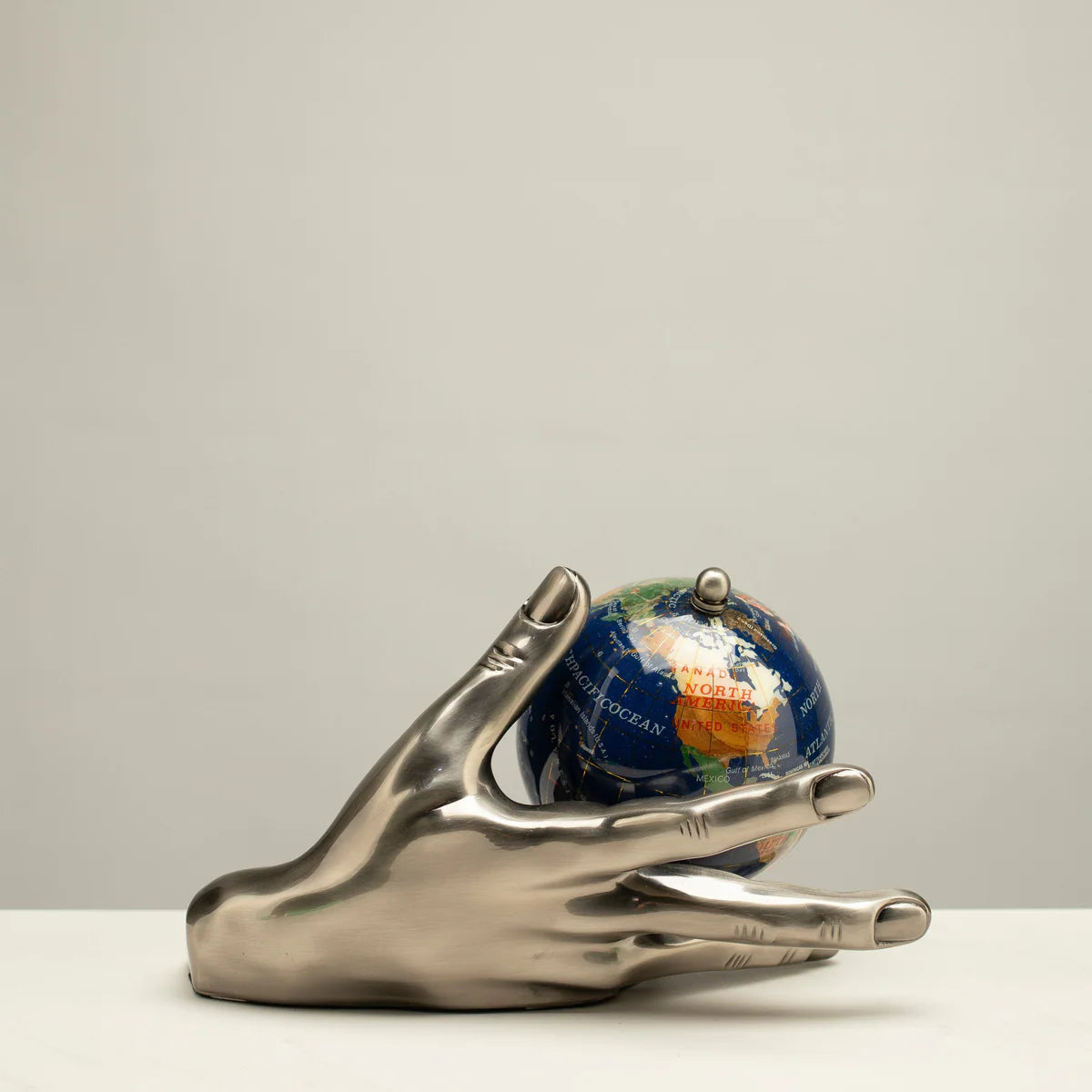World In Your Hand - Gemstone Globe with Lapis Ocean Embraced with Antique Silver Base