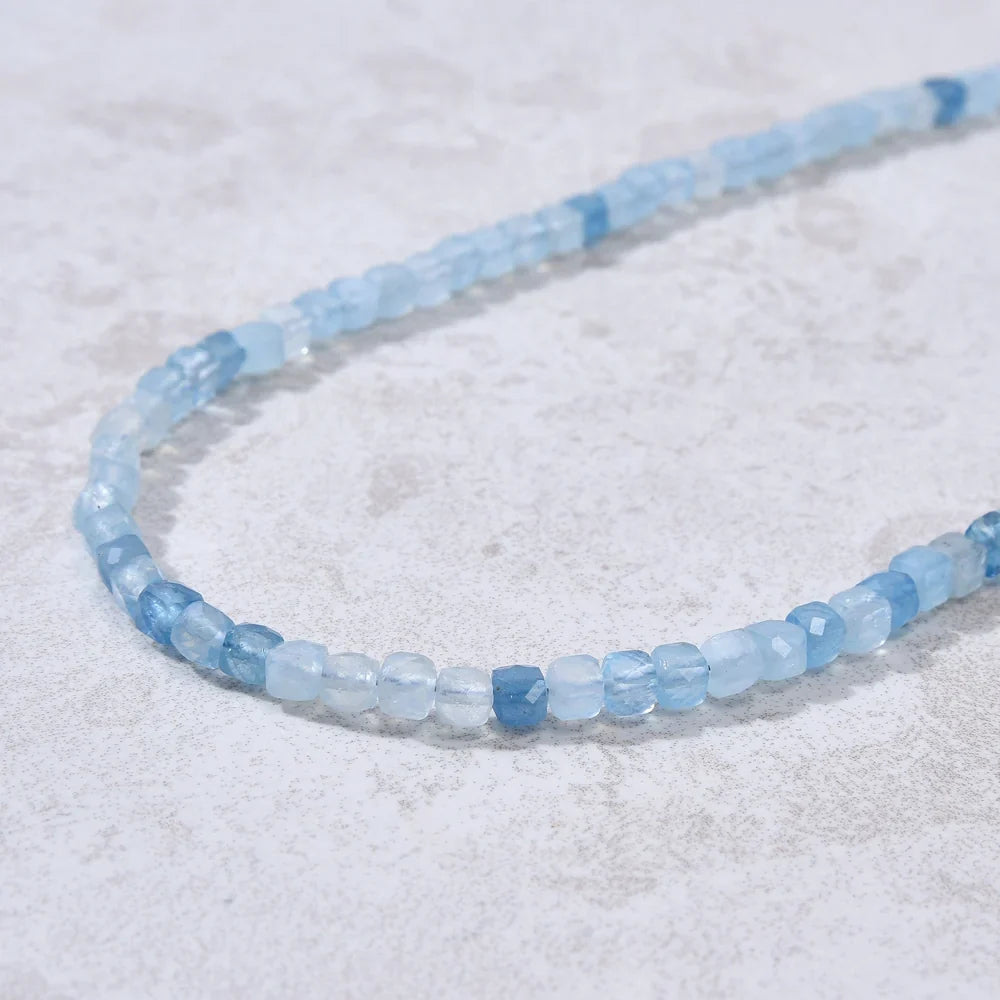 aquamarine 4mm faceted cube necklace detail