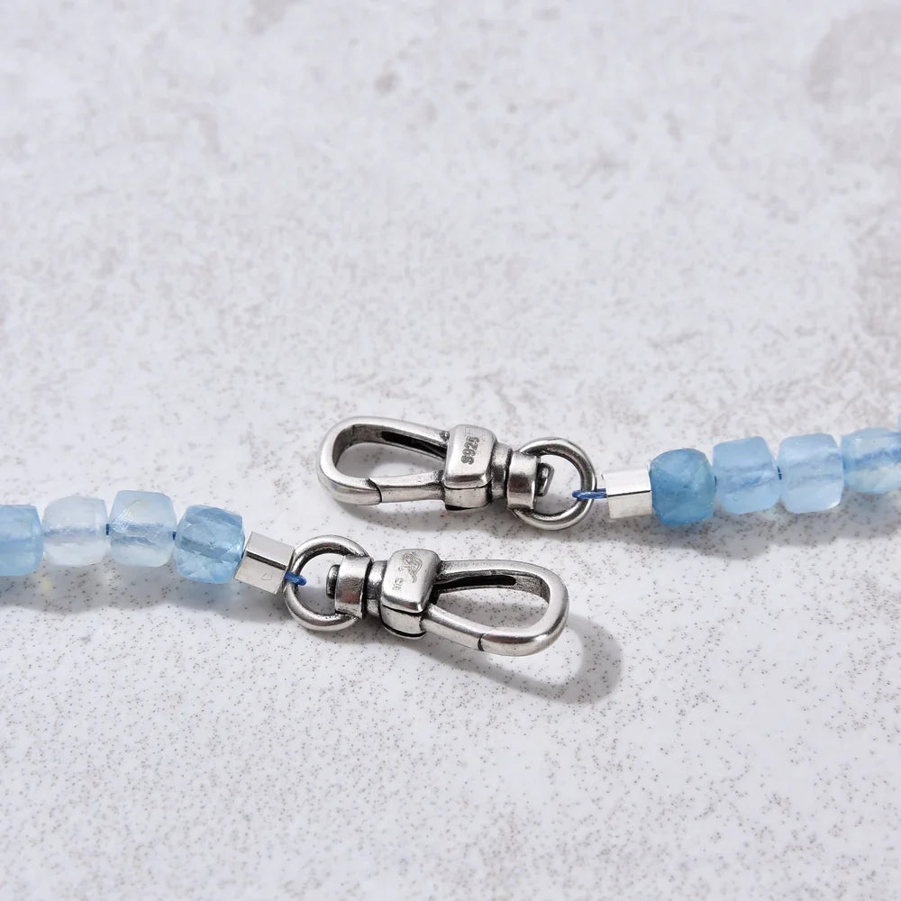aquamarine necklace sterling silver clasp detail