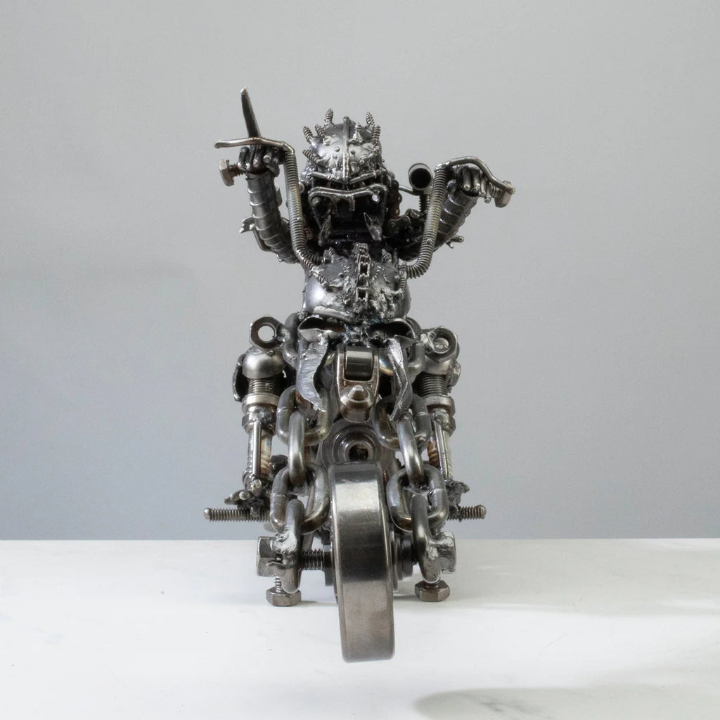 14" Predator riding Motorcycle Inspired Recycled Metal Sculpture
