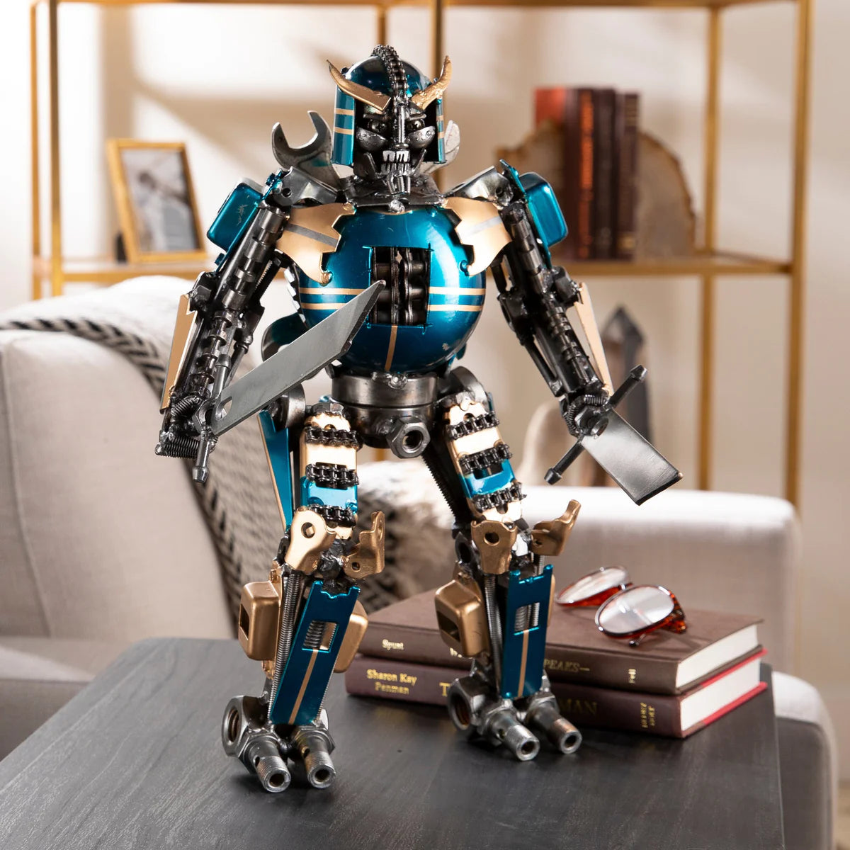 16" Samurai Inspired Recycled Metal Art Sculpture