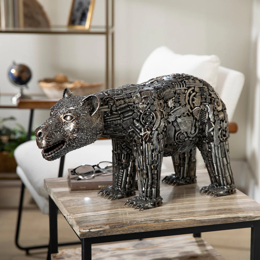 21" Bear Recycled Metal Art Sculpture