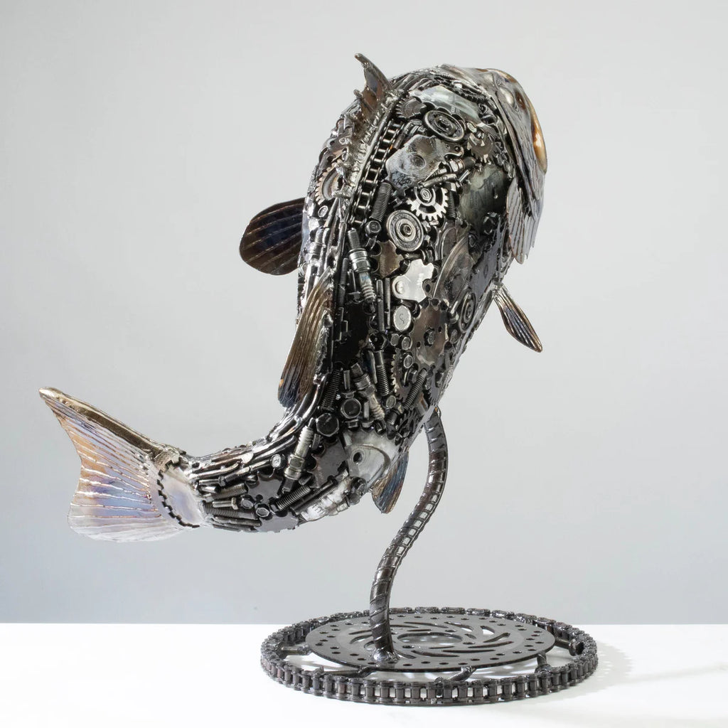 22" Koi / Largemouth Bass Fish Recycled Metal Art Sculpture