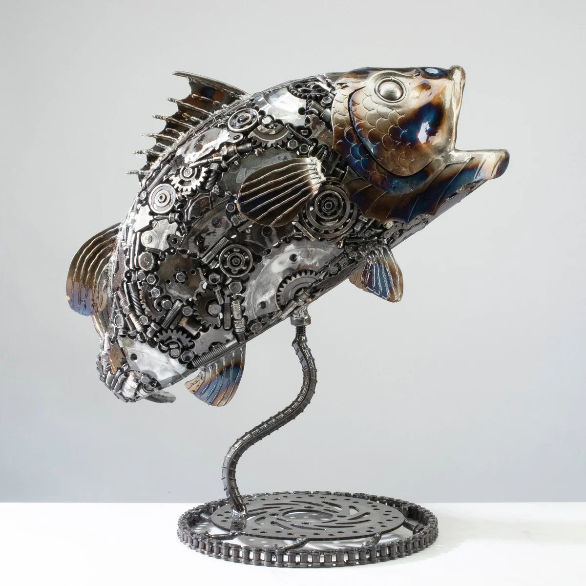 22" Koi / Largemouth Bass Fish Recycled Metal Art Sculpture