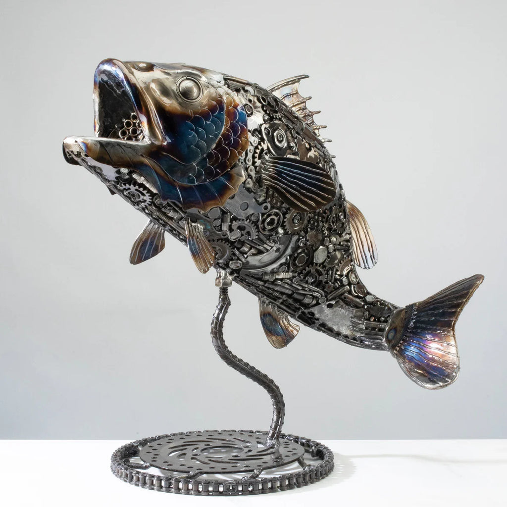 22" Koi / Largemouth Bass Fish Recycled Metal Art Sculpture