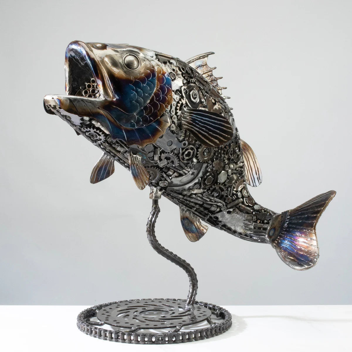 22" Koi / Largemouth Bass Fish Recycled Metal Art Sculpture