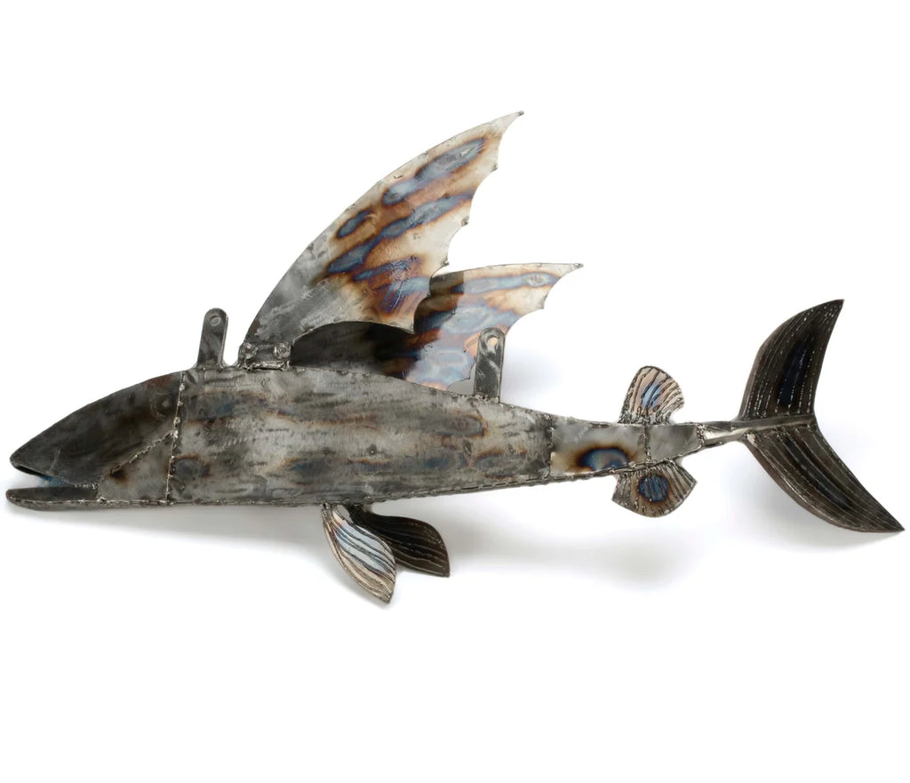 35" Flying Fish (Left) Inspired Recycled Metal Art Sculpture