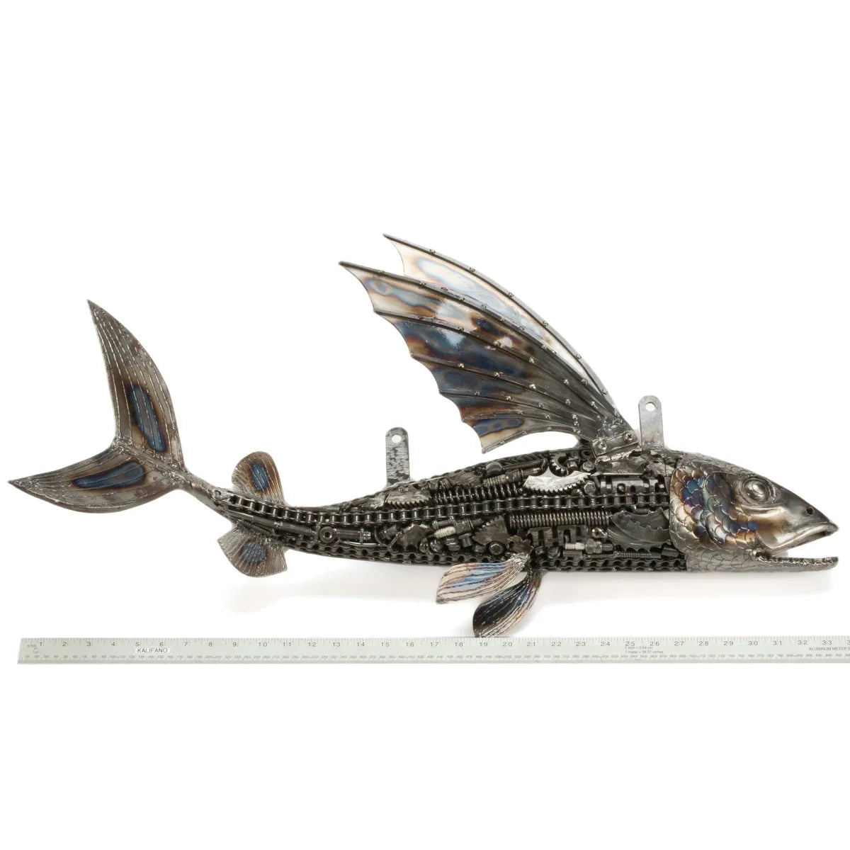 35" Flying Fish (Left) Inspired Recycled Metal Art Sculpture