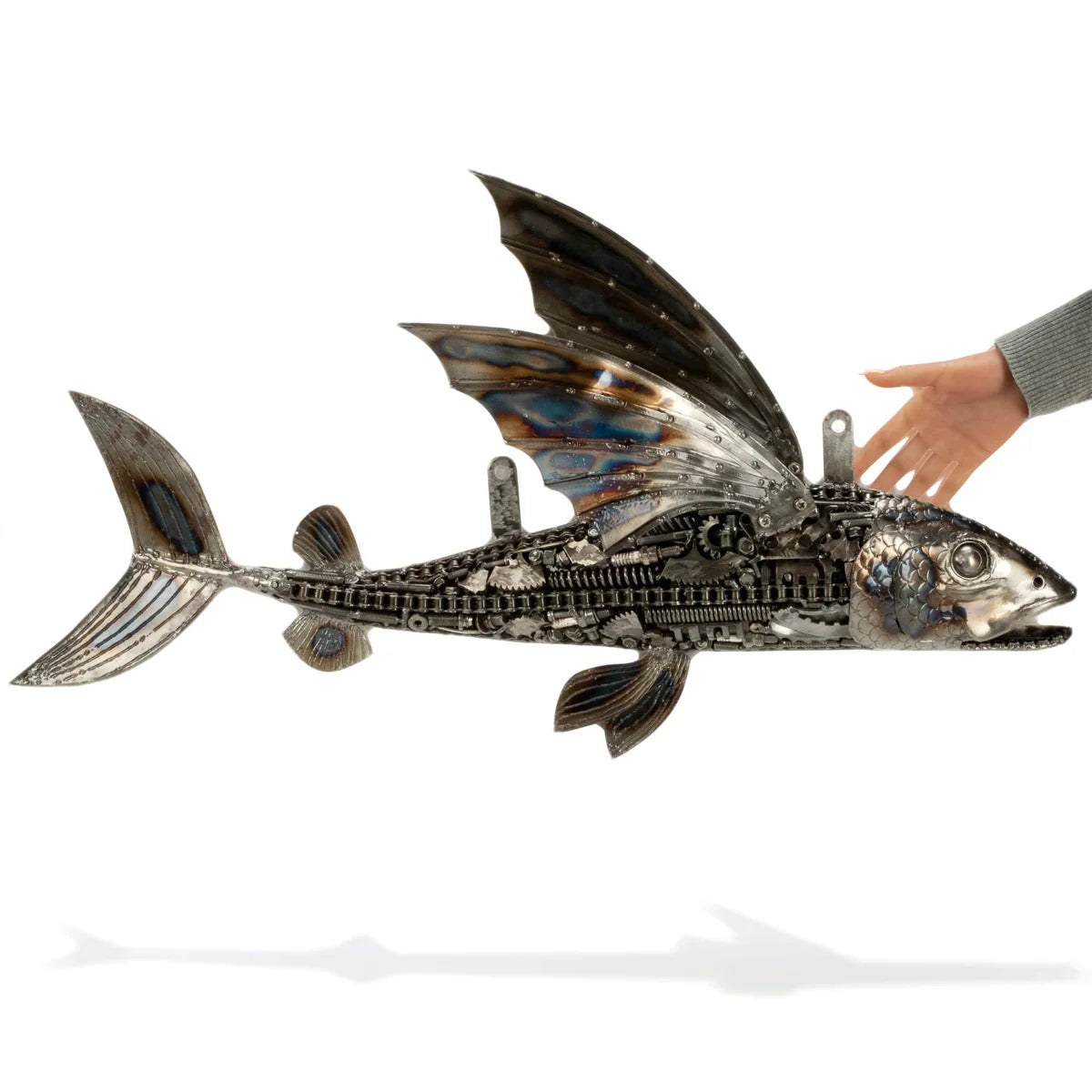 35" Flying Fish (Left) Inspired Recycled Metal Art Sculpture