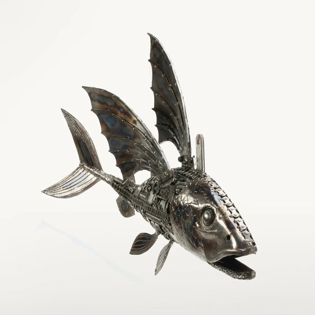35" Flying Fish (Left) Inspired Recycled Metal Art Sculpture