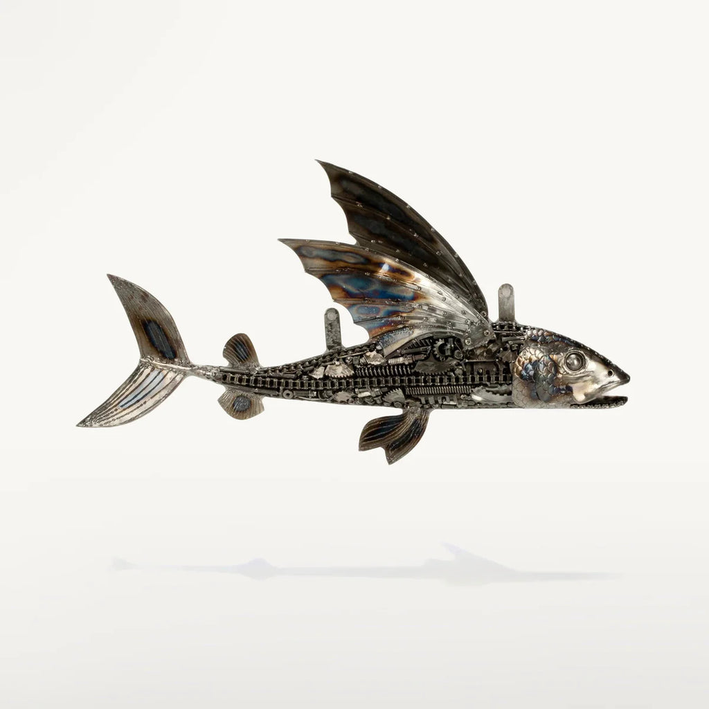35" Flying Fish (Left) Inspired Recycled Metal Art Sculpture