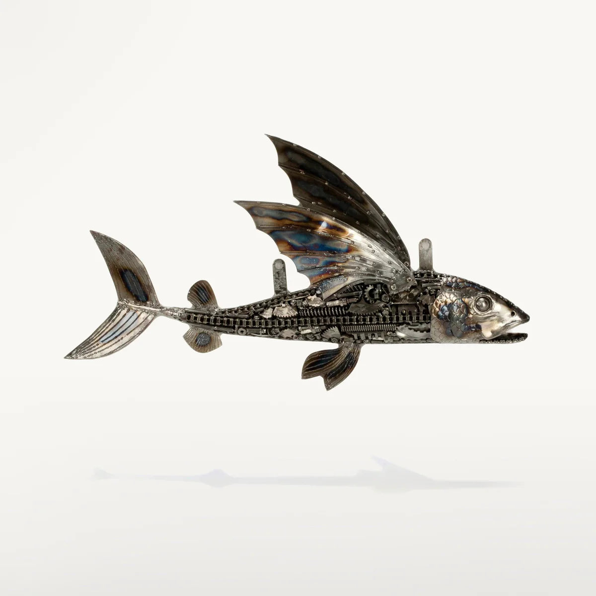 35" Flying Fish (Left) Inspired Recycled Metal Art Sculpture