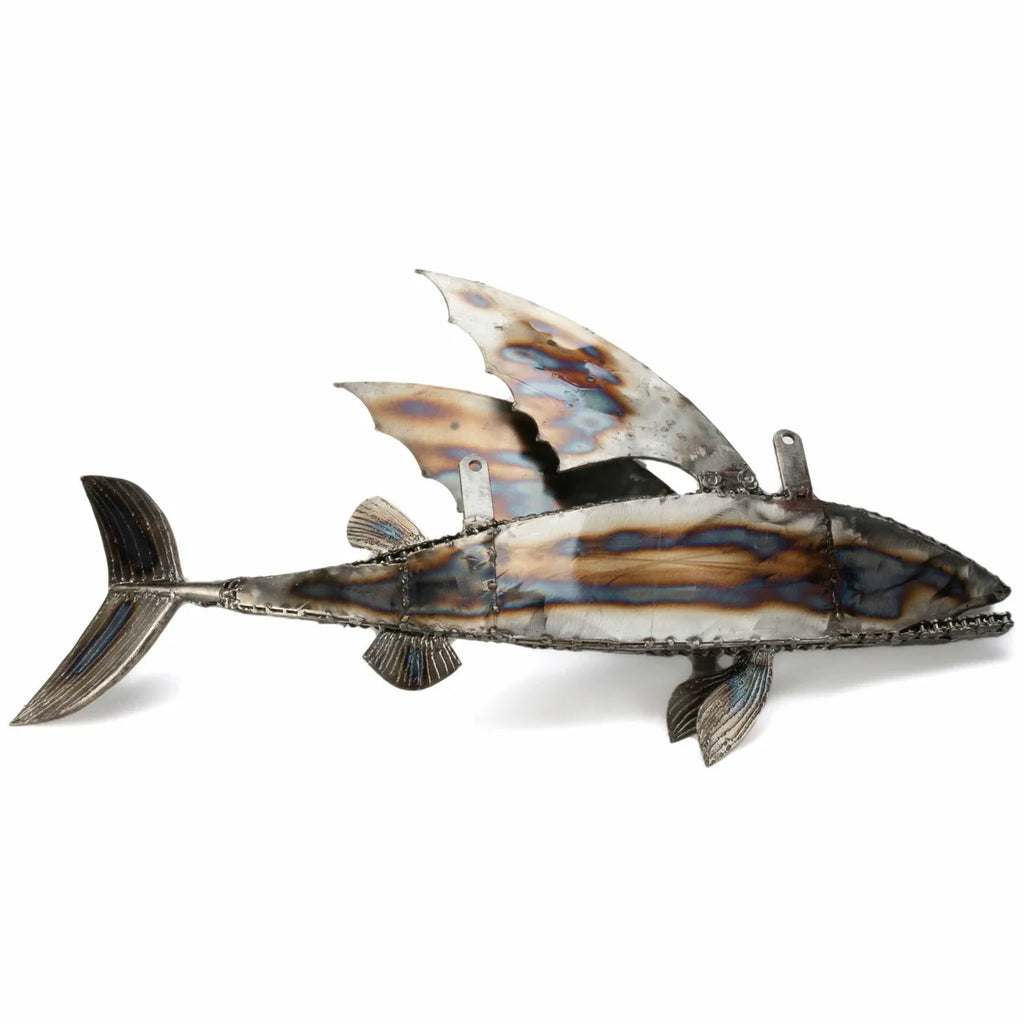 35" Flying Fish (Right) Recycled Metal Art Sculpture