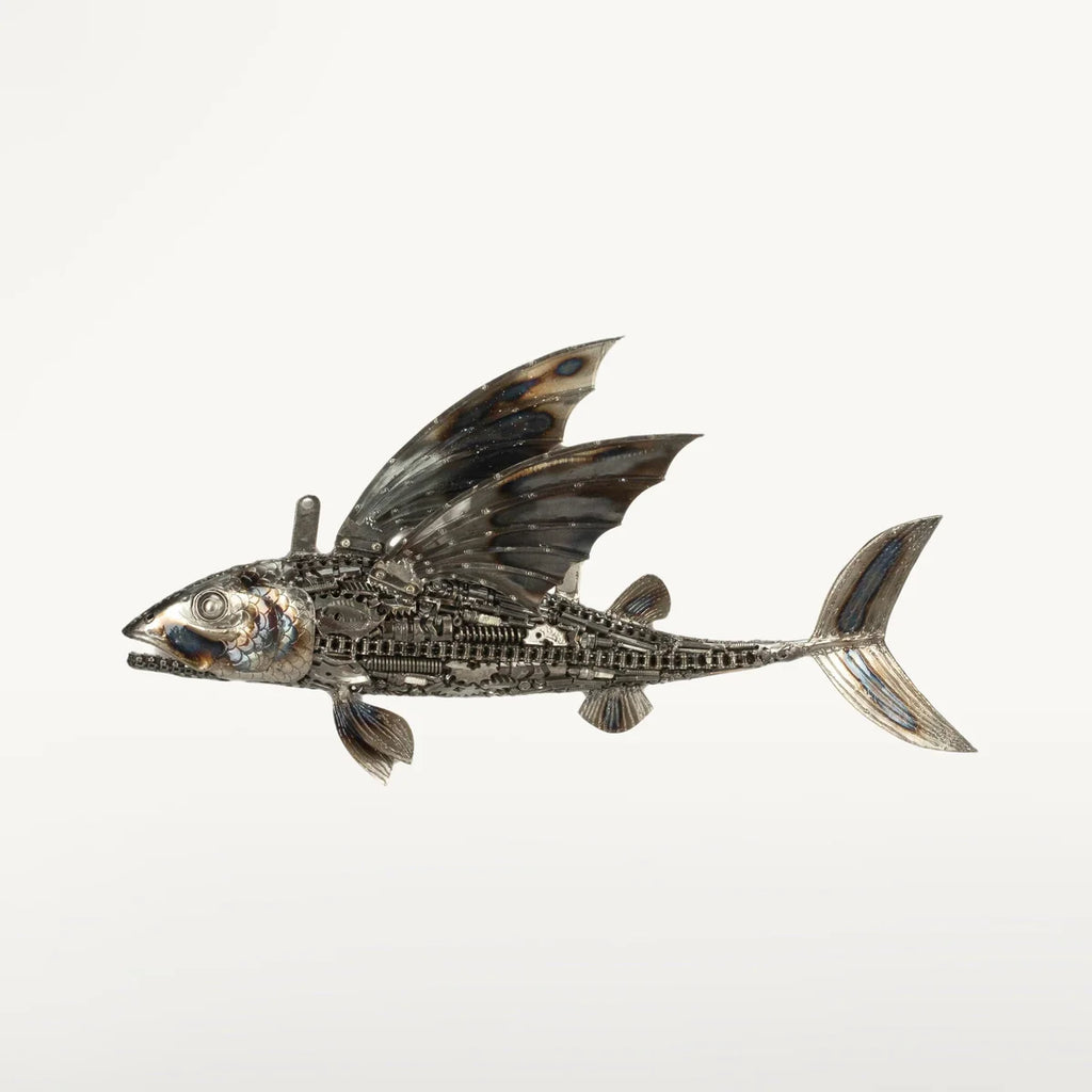 35" Flying Fish (Right) Recycled Metal Art Sculpture