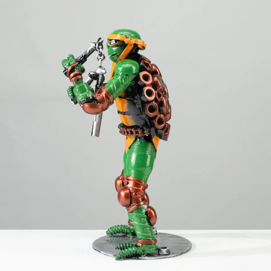 9.5" Michelangelo Ninja Turtle Inspired Recycled Metal Sculpture