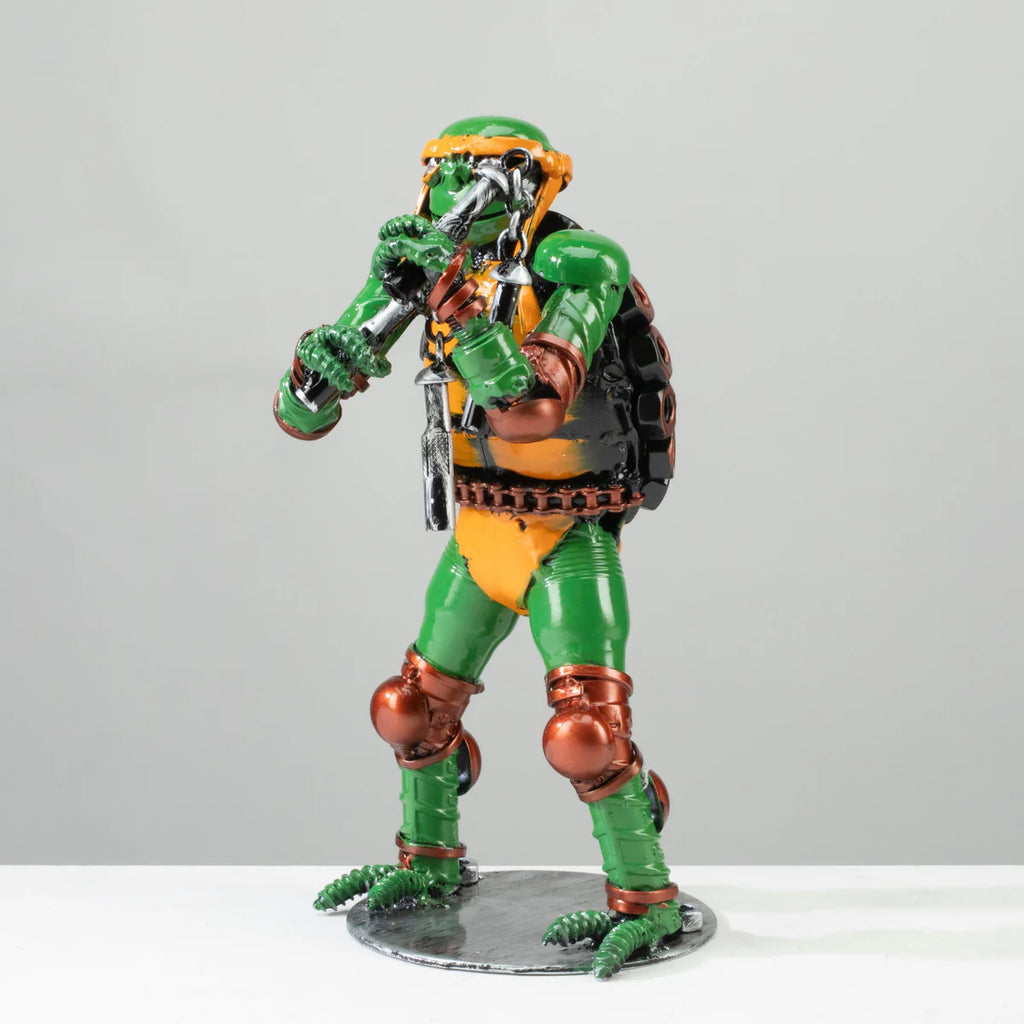 9.5" Michelangelo Ninja Turtle Inspired Recycled Metal Sculpture